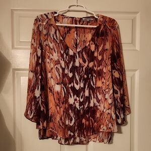 Jennifer Lopez Pink and White Graphic Asymmetrical Blouse